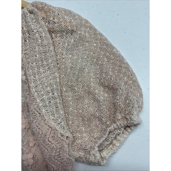 PAT DAHNKE Women’s size‎ L Pink Lace Sheer puff short sleeve top Boho Western - Picture 3 of 14